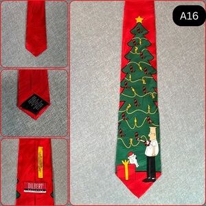 Vintage Dilbert Christmas Silk Tie Ralph Marlin Cartoon USA
